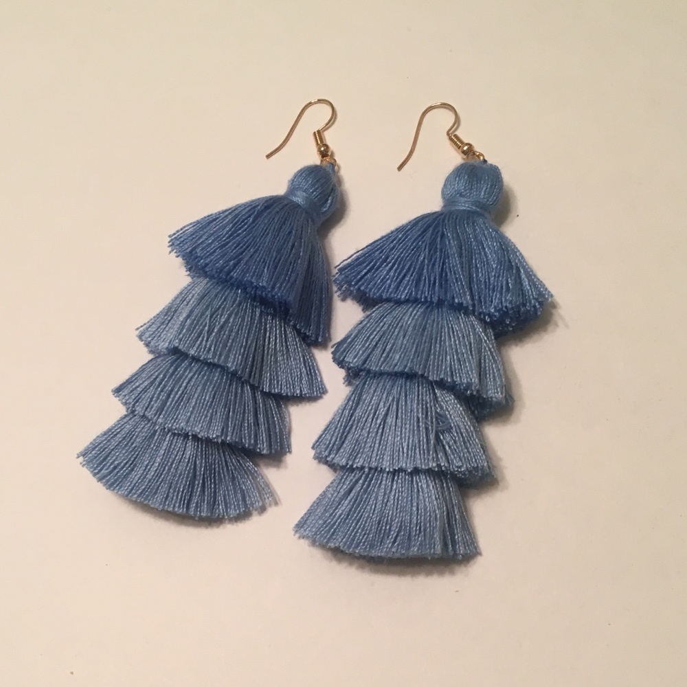 BLUE FRINGE TASSEL EARRINGS